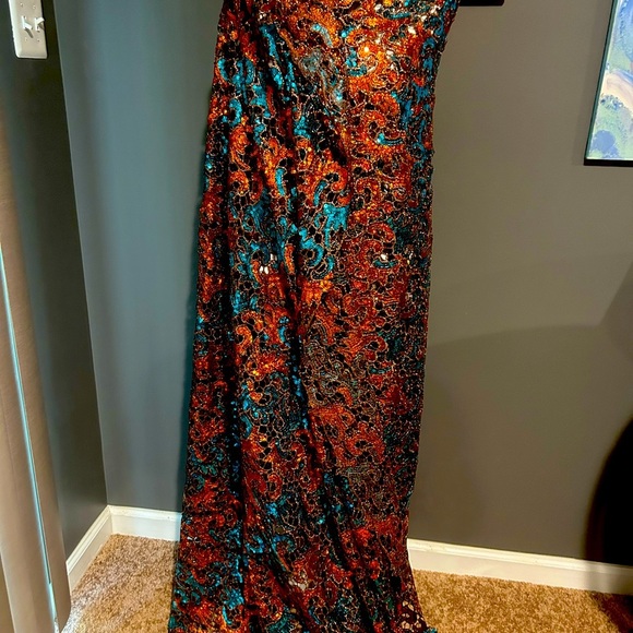 5 Yards Blue & Orange African Cord Guipure Lace Crystals Fabric - Picture 1 of 9